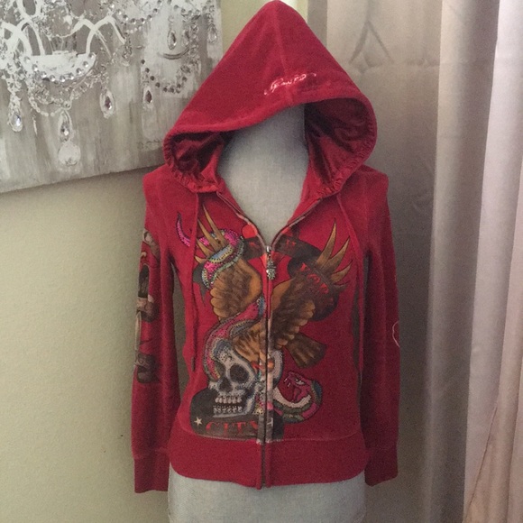 Ed Hardy Red Velour Track Jacket | Poshmark
